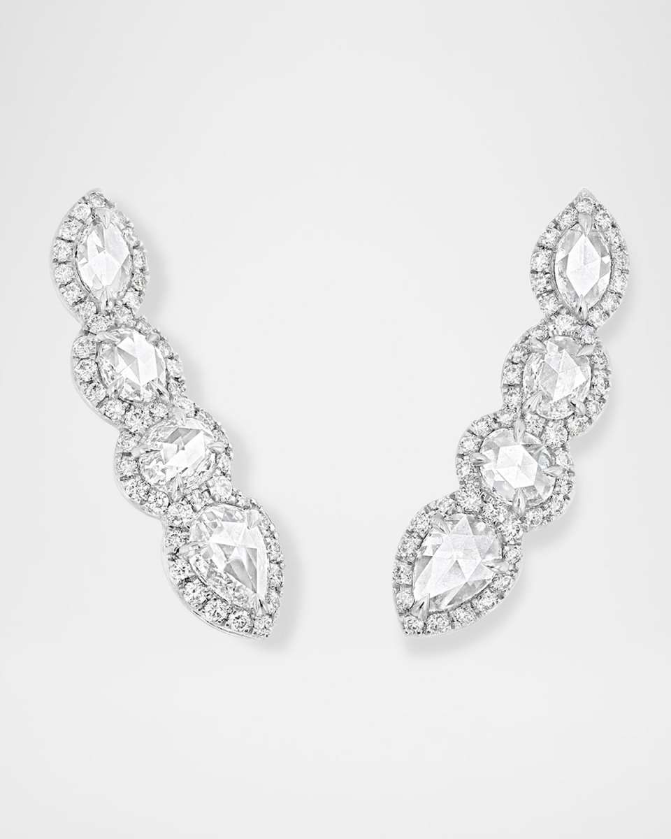 18K White Gold Scallop Diamond Crawler Earrings, 1.20tcw